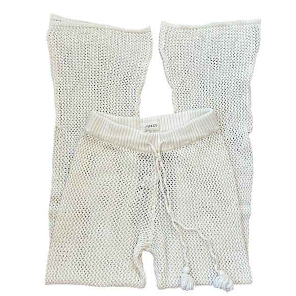 L*Space Women’s Los Cabos High Drawstring Waist Crochet Mesh Knit Flare Pants XS - Picture 3 of 12